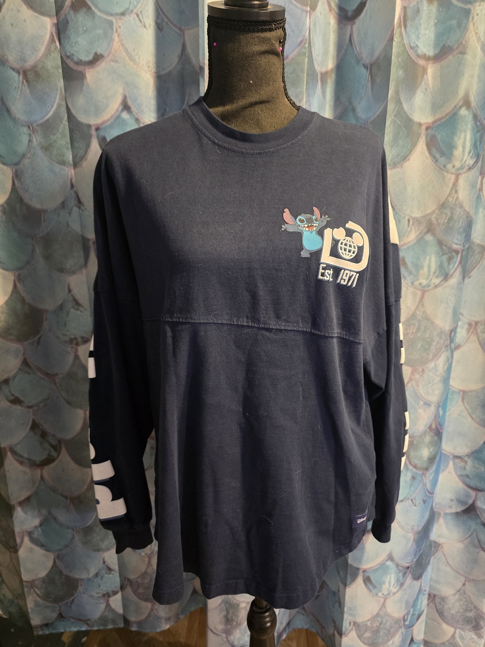 Disney Navy Crewneck Long Sleeve Tee with White Print
